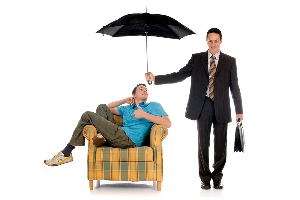 men with umbrellas